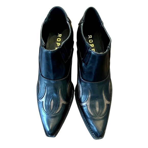 ROPER Sarah Leather Tooled-Inlay Embroidered Black/ Brown Ankle Boots Women-6.5 - Picture 12 of 16